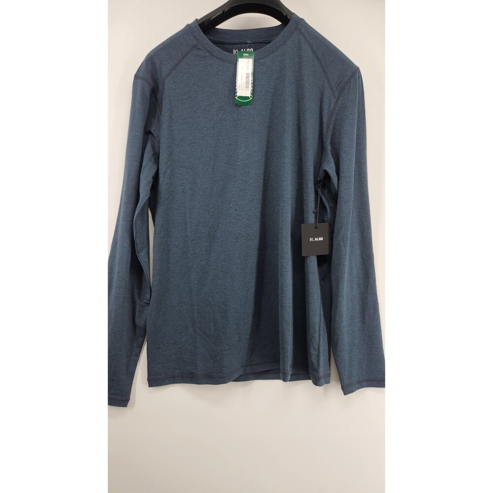 01.Algo Mens Navy Medium Flex Phillip Long‎ Sleeve Crewneck Pullover Sweater